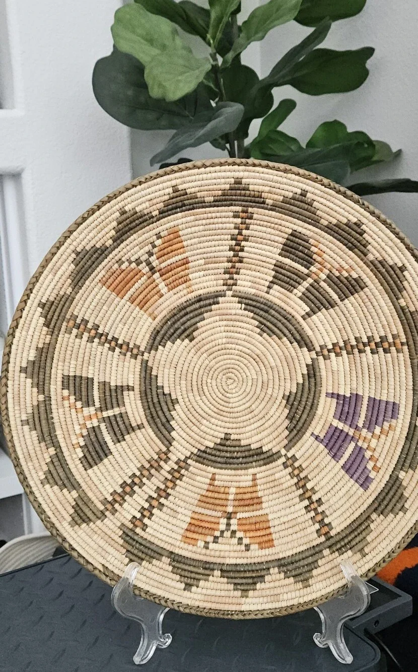 Vintage Hand Woven Coiled Basket Tray - Southwestern Boho Wall Decor Tribal